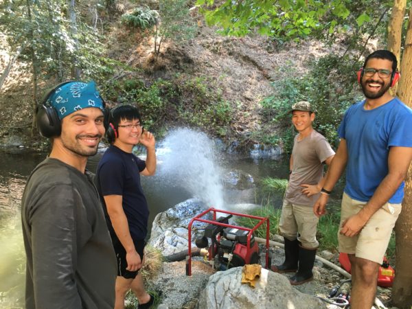 Training on Cabarga Creek pump with Bradley Higbie, Kevin Peng, Hiro Ikushima, and Nick Shah. Photo: Greg Fain