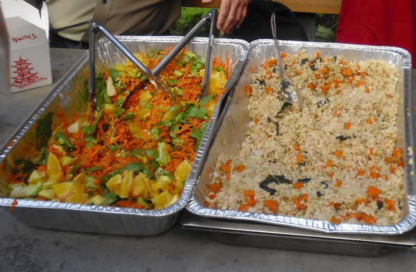 A typical salad (left) and rice dish (right).