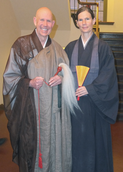 Abbot Ed Sattizahn with Nancy Petrin
