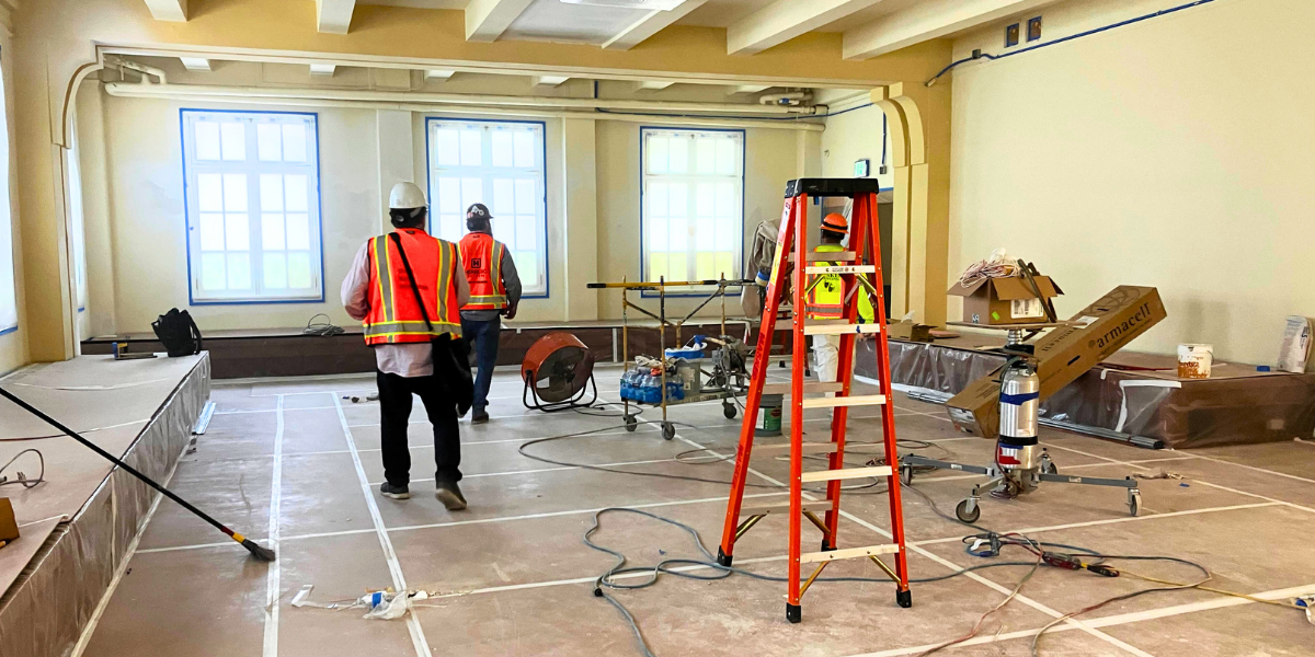 The Herrero Builders crew working on the zendo.